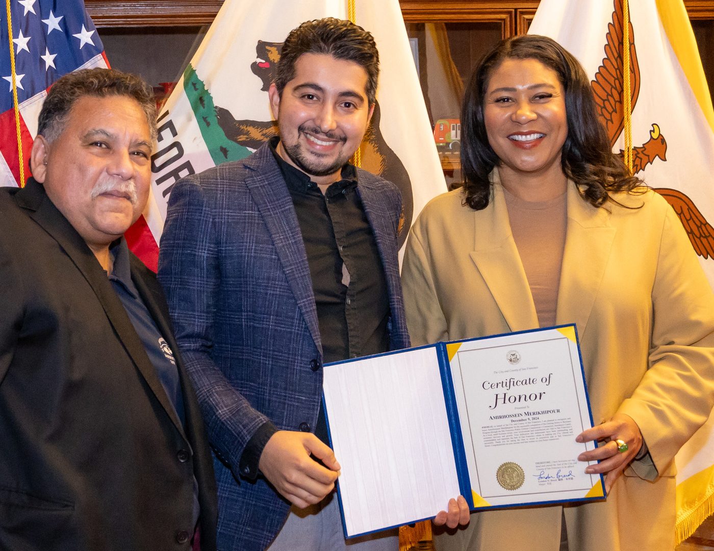 Amir Merikhi at SFPUC B2B graduation with Mayor London Breed