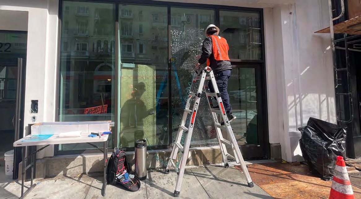 Mars Glass crew installing storefront glazing at 822 Geary